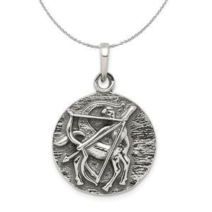 Sterling Silver Sagittarius the Archer Zodiac Circle Necklace - 16 In